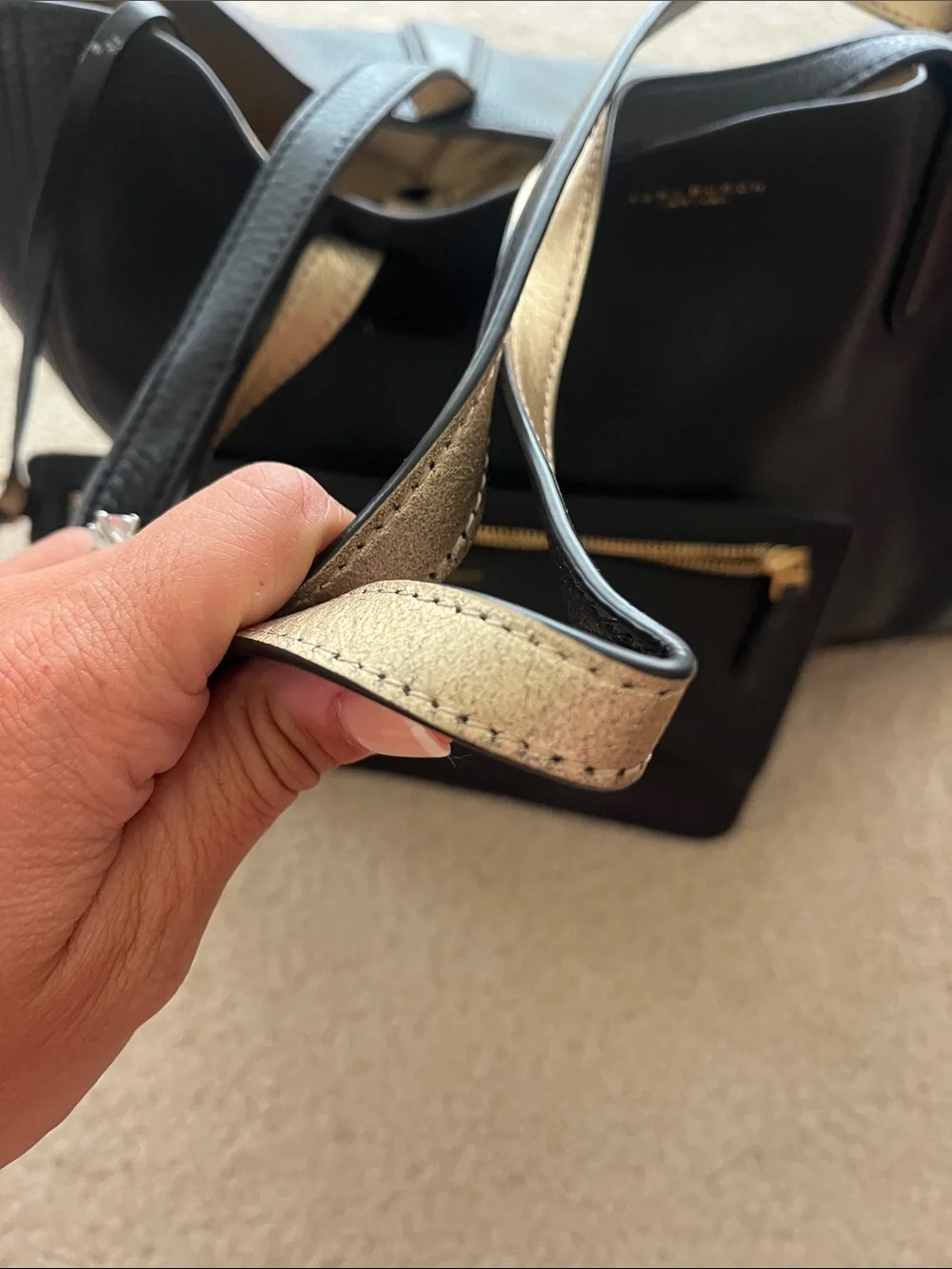 Tory Burch Black Pebbled Leather Tote with Zip Pouch